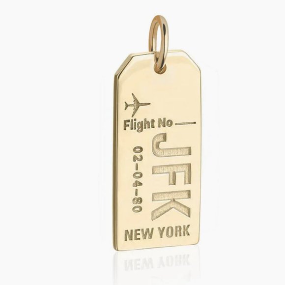 Jet Set Candy Gold Vermeil New York JFK Luggage Tag Charm - Picture 1 of 4